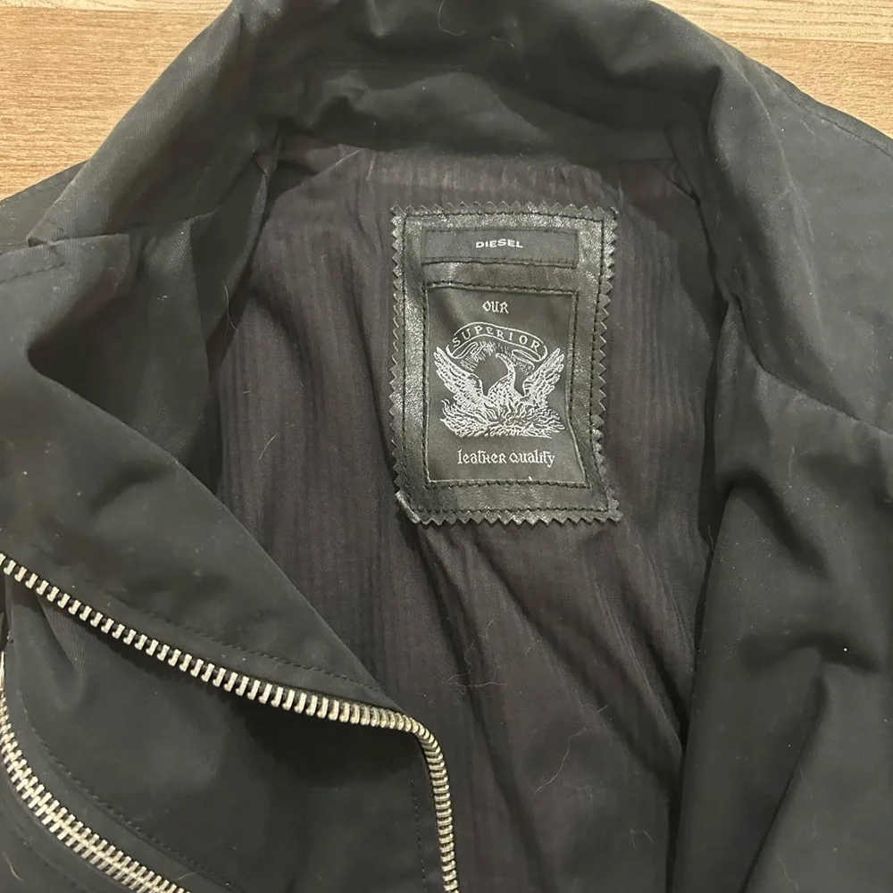 Diesel Black Leather Sleeved Moto Jacket - Picture 2 of 4